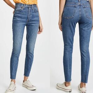 Re/Done Mid Wash Raw Hem Jeans Redone Originals High Rise Ankle Sz 25